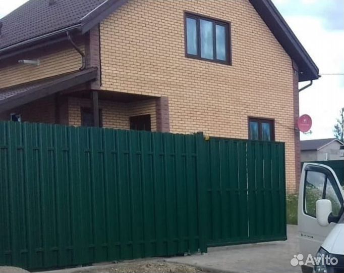 Забор с откатными воротами под ключ