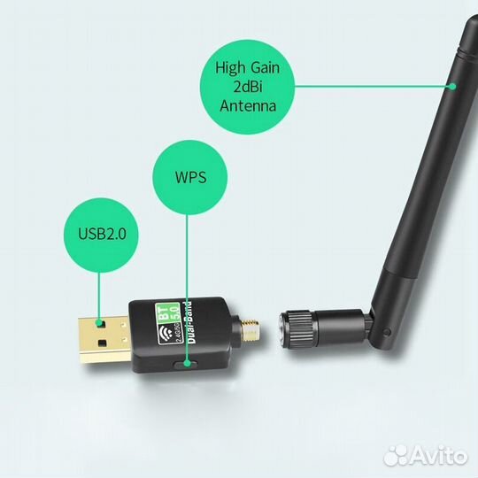 Адаптер Блютус V5.0 + Wi-Fi (2.4-5ггц 600Мбит)