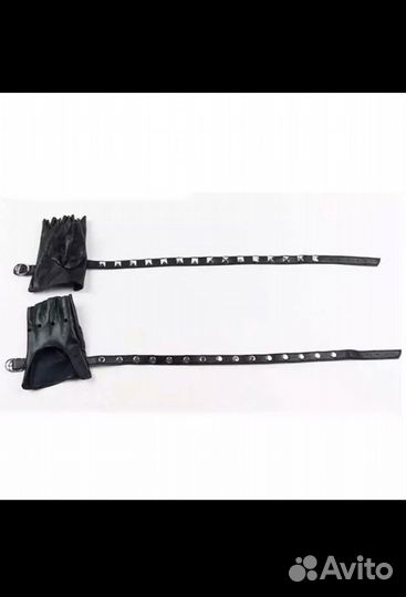 Перчатки митенки под кожу с ремнями