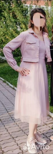 Платье с пиджачком нарядное M-L, 44-46, пудра