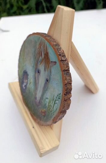 Картина на спиле дерева Ёжик в тумане с Лошадкой