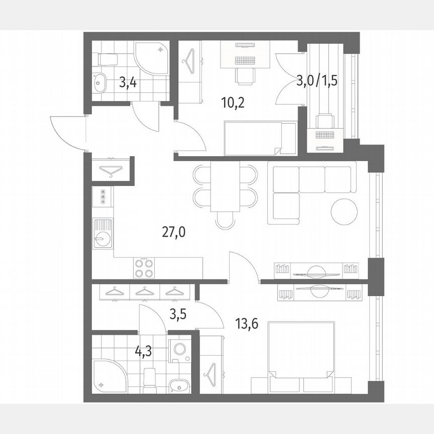 2-к. квартира, 63,4 м², 2/7 эт.
