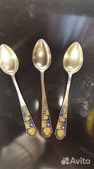 Серебряные ложки с эмалью СССР