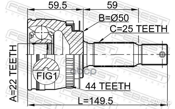 Шрус наружный 22x49.5x25 KIA cerato I 2004-2009