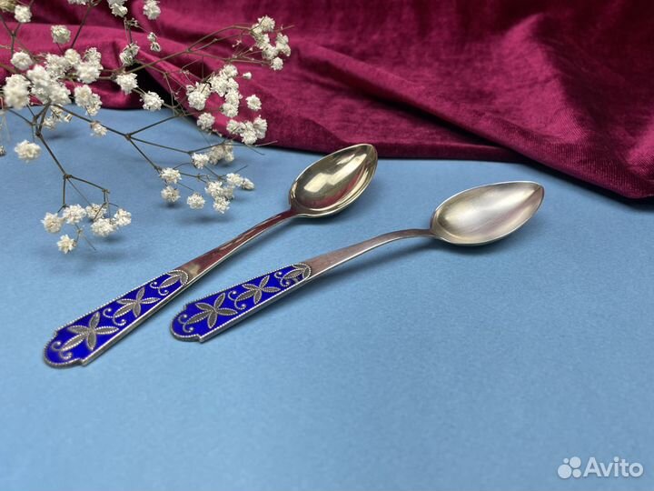 Ложки чайные старинные. Серебро, позолота, эмаль
