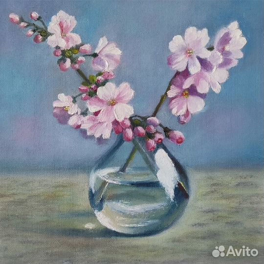 Картина маслом Веточки вишни, цветочный натюрморт
