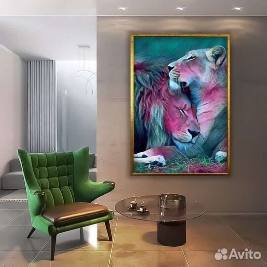Картина маслом львы