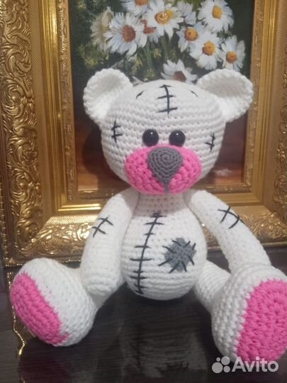 Вязаный белый мишка Тедди / ручная работа