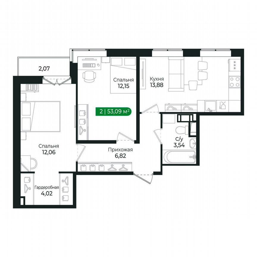 1-к. квартира, 53,1 м², 5/8 эт.