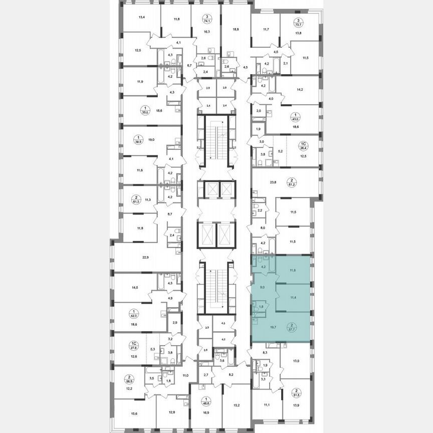 2-к. квартира, 57,7 м², 18/19 эт.