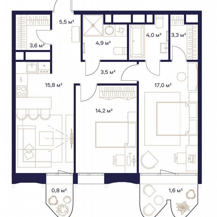 2-к. квартира, 74,3 м², 12/24 эт.