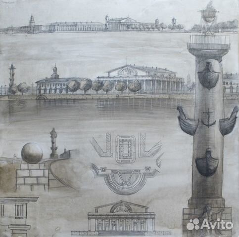 Стрелка Васильевского острова, 74х74 без рамы