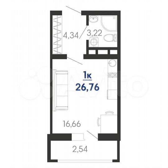 Квартира-студия, 26,8 м², 8/19 эт.