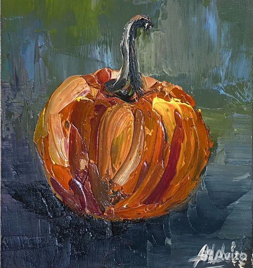 Мини картина маслом Тыква Натюрморт овощи Этюд