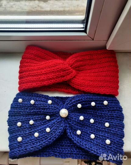 Вязаная повязка на голову, женская