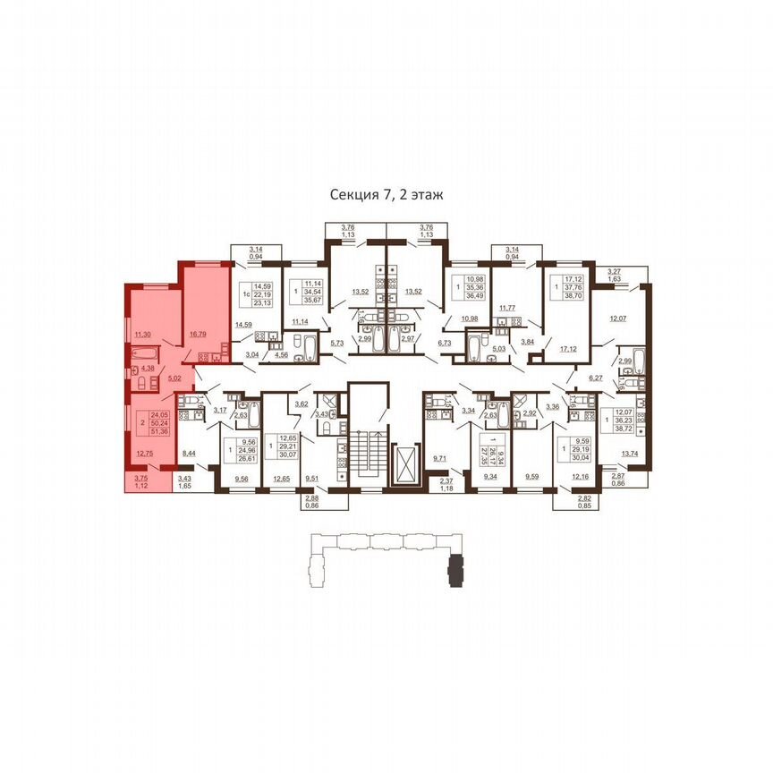 2-к. квартира, 51,4 м², 3/6 эт.
