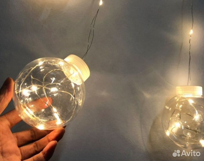 Гирлянда светодиодная шары с росинкой желтые