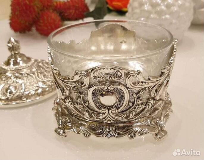 Сахарница с крышкой металл стекло