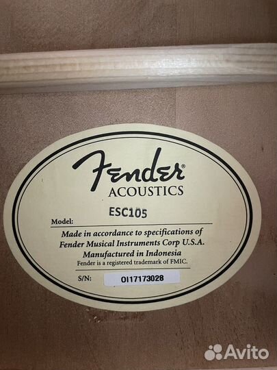 Гитара fender ESC105 natural classical