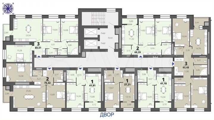 3-к. квартира, 89 м², 14/16 эт.