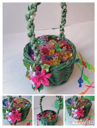 Корзина плетеная из бумажной лозы