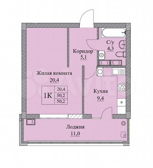 1-к. квартира, 51 м², 2/4 эт.