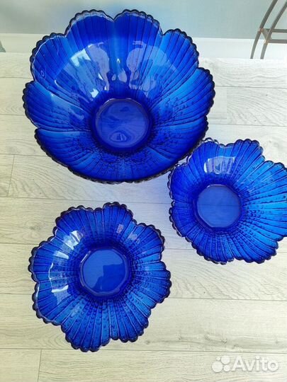 Синие салатники СССР Кобальтовое стекло