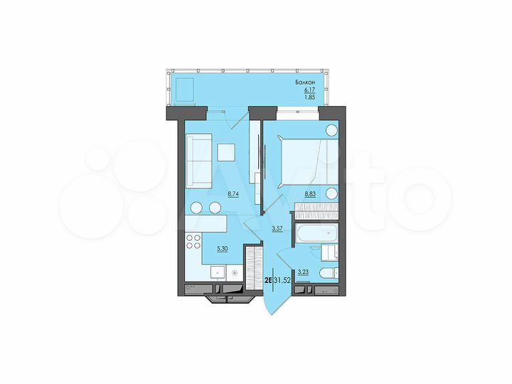 2-к. квартира, 31,5 м², 17/20 эт.