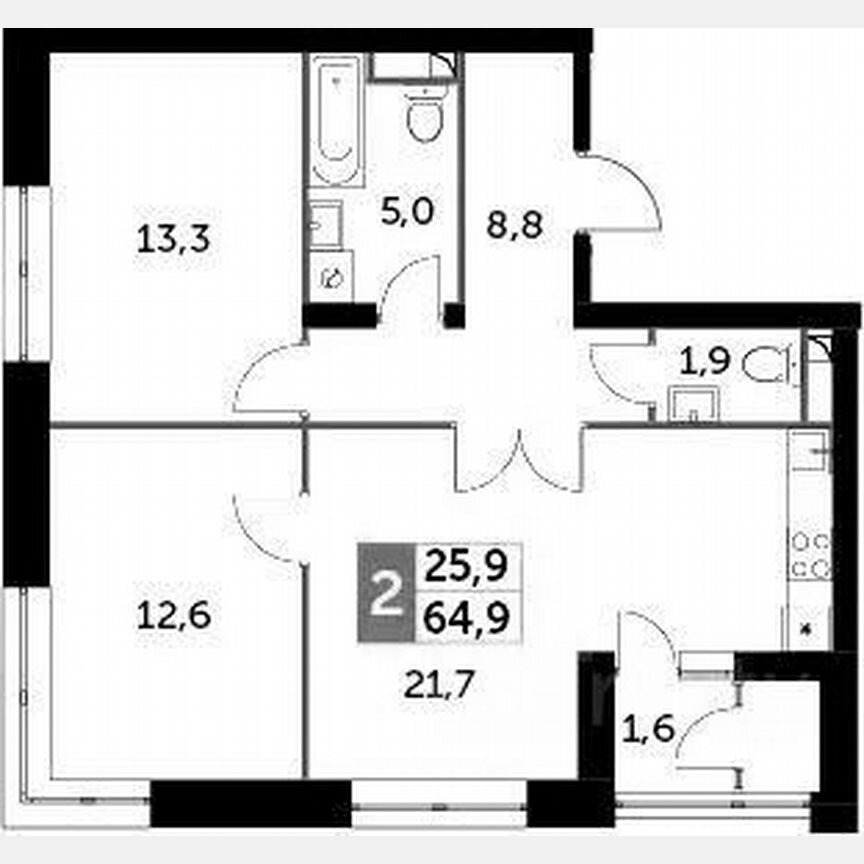 2-к. квартира, 64,9 м², 36/48 эт.