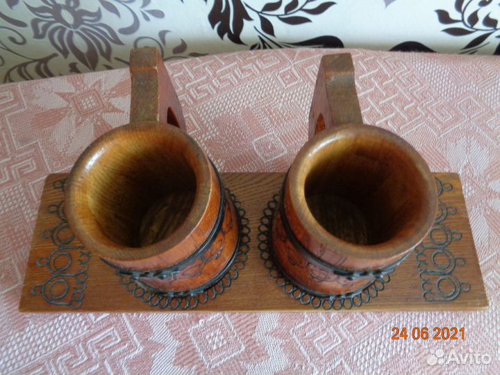 Кружки, стаканы, бочонок из дерева СССР
