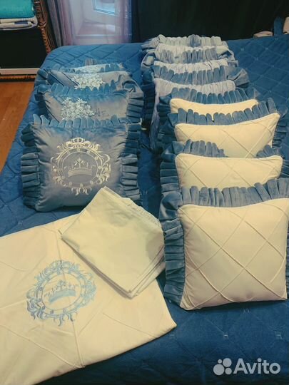 Бортики в кроватку 12 шт + постельное белье