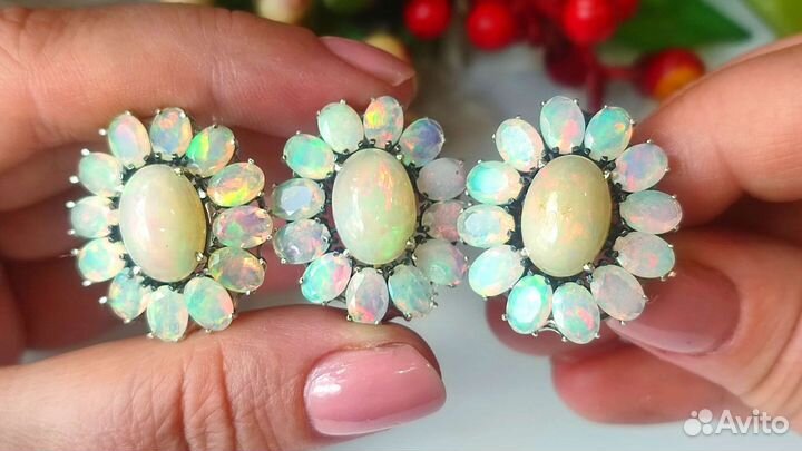Люкс комплект с опалами Эфиопия 29,6ct 19,5р-р 925