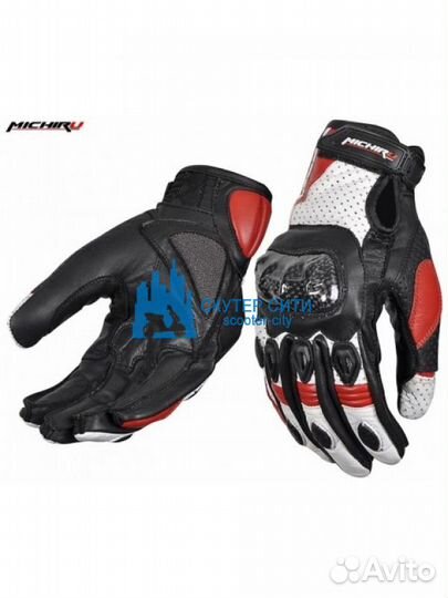 Перчатки F 8099 Черный/красн/белый р-р M кожа (пр