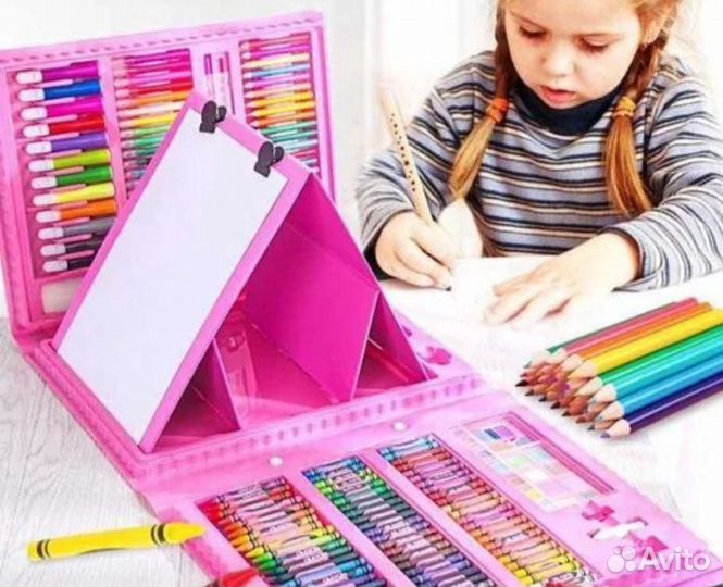 Чемодан творчества 208 пр. с мольбертом / Розовый