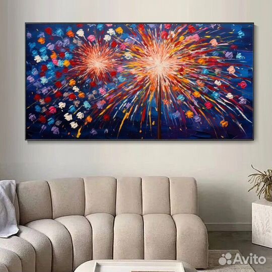 Большая картина маслом салют Музейное качество