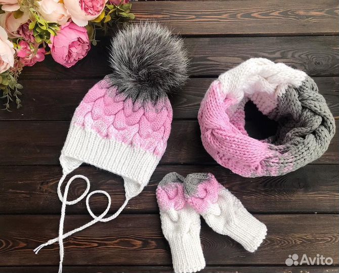 Детская шапка, снуд,шарф,варежки