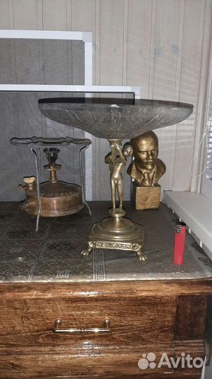 Фруктовница позднего ссср, латунь, хрусталь