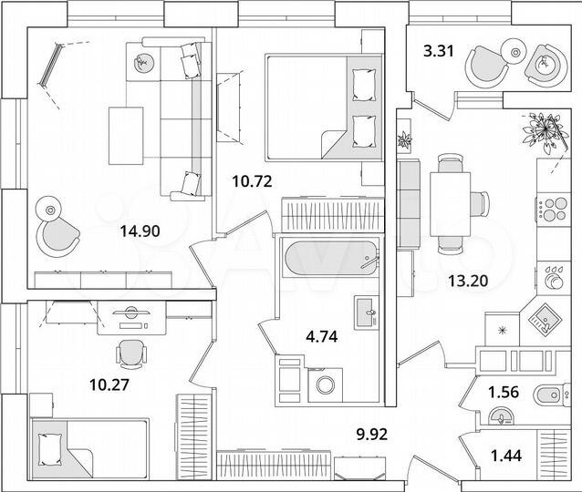 3-к. квартира, 68,4 м², 17/23 эт.
