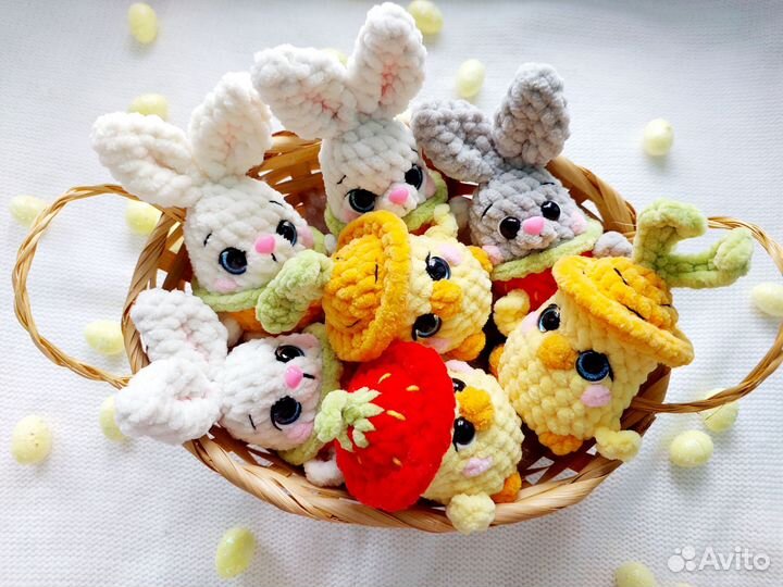 Вязаные игрушки зайка,цыпа