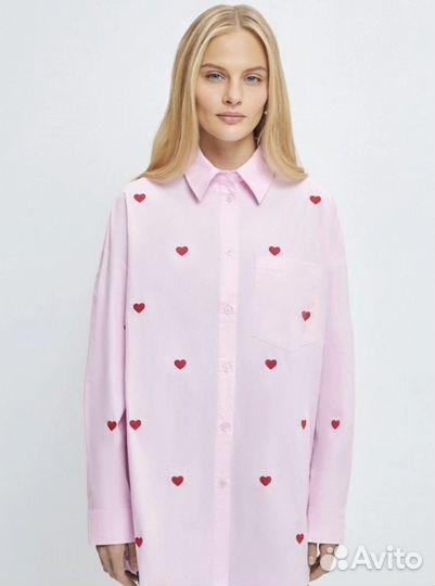 Рубашка с сердечками розовая Zarina женская