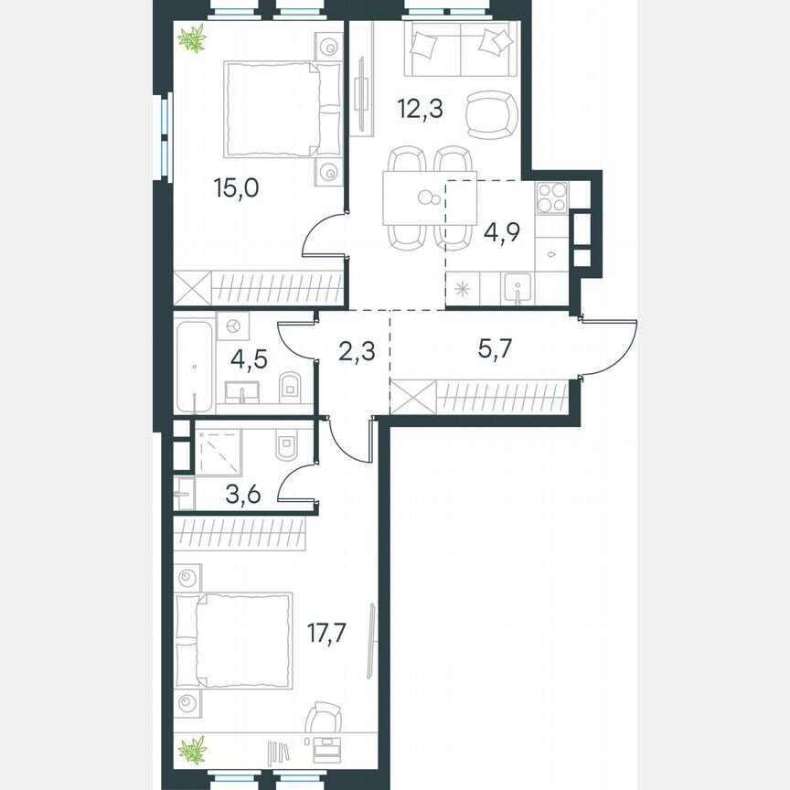 3-к. квартира, 66 м², 3/11 эт.