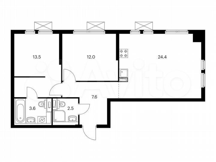 2-к. квартира, 63,6 м², 25/33 эт.