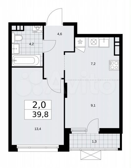 2-к. квартира, 39,8 м², 8/15 эт.