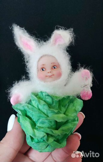 Ватная игрушка Зайчик в капусте