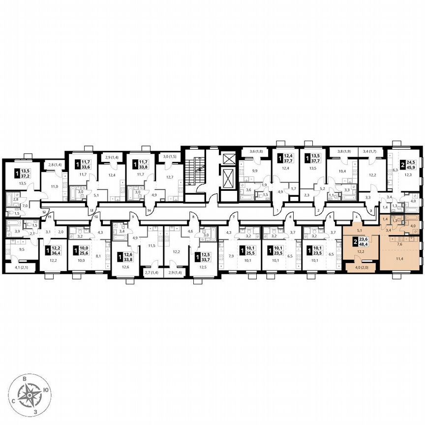 1-к. квартира, 48,4 м², 16/17 эт.