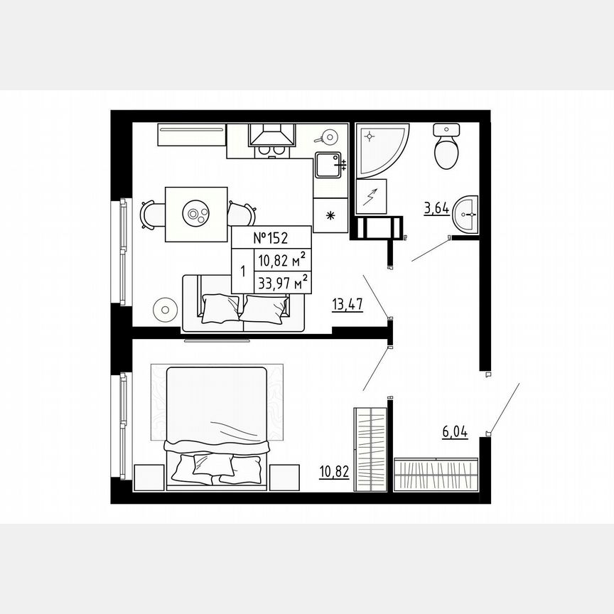 1-к. квартира, 34 м², 4/4 эт.