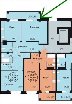 2-к. квартира, 78,5 м², 4/9 эт.
