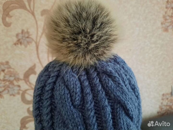 Шапка с натур.помпоном