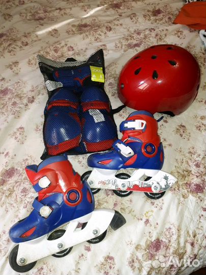 Роликовые коньки р 26-28, защита + шлем+ коньки