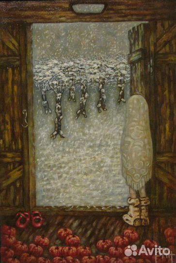 Картина маслом на холсте пейзаж Первый Снег